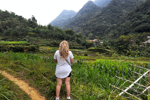 Traveller looking at Vietnam landscape