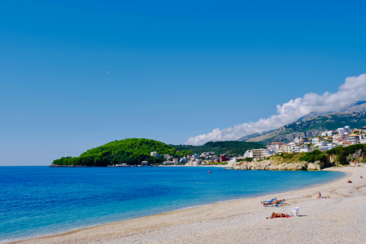 Landscape of beach in Himare, along the Albanian Riviera 