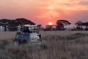 4x4 at sunrise in Serengeti, Tanzania 