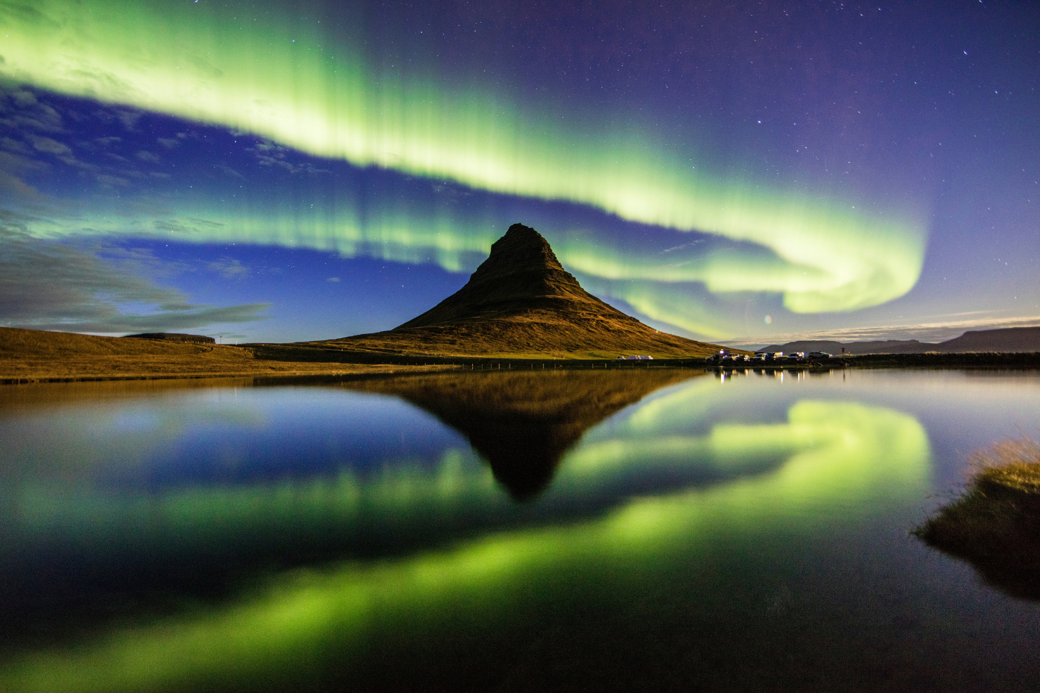 Iceland's Northern Lights reflected in water 