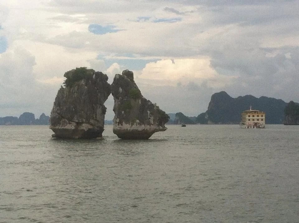Rock formation in the middle of a bay