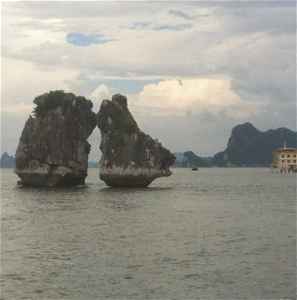 Rock formation in the middle of a bay