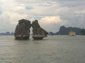 Rock formation in the middle of a bay