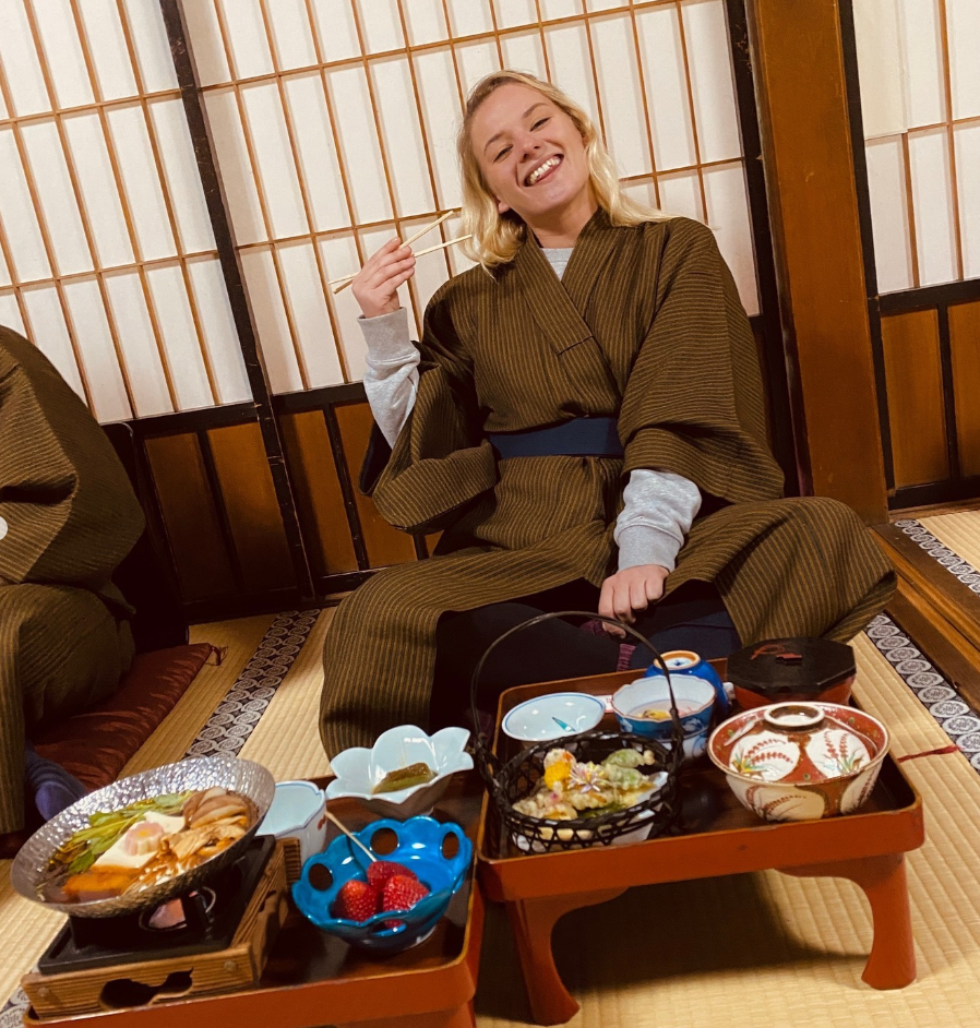 Group traveller in Japanese temple 