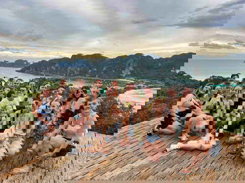 Group of travellers by Phi Phi viewpoint in Thailand