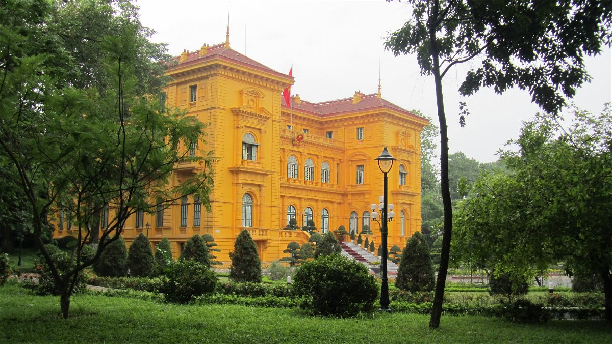 A yellow building in Hanoi, Vietnam