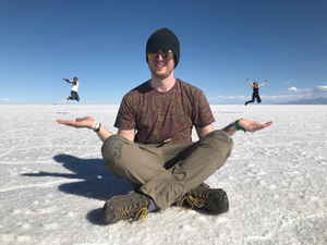 People jumping at Uyuni Salt Flats, Bolivia