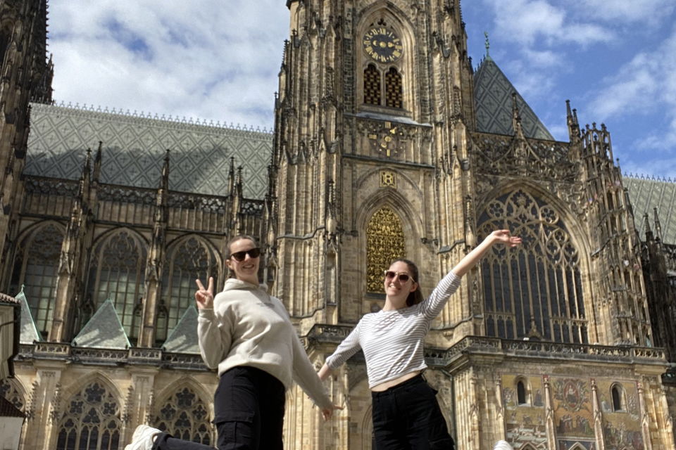 Group travellers at Prague Castle in Czech Republic Europe