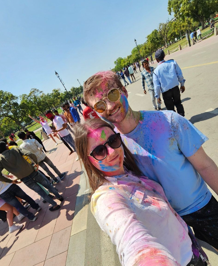 Group travellers at Holi Festival in India