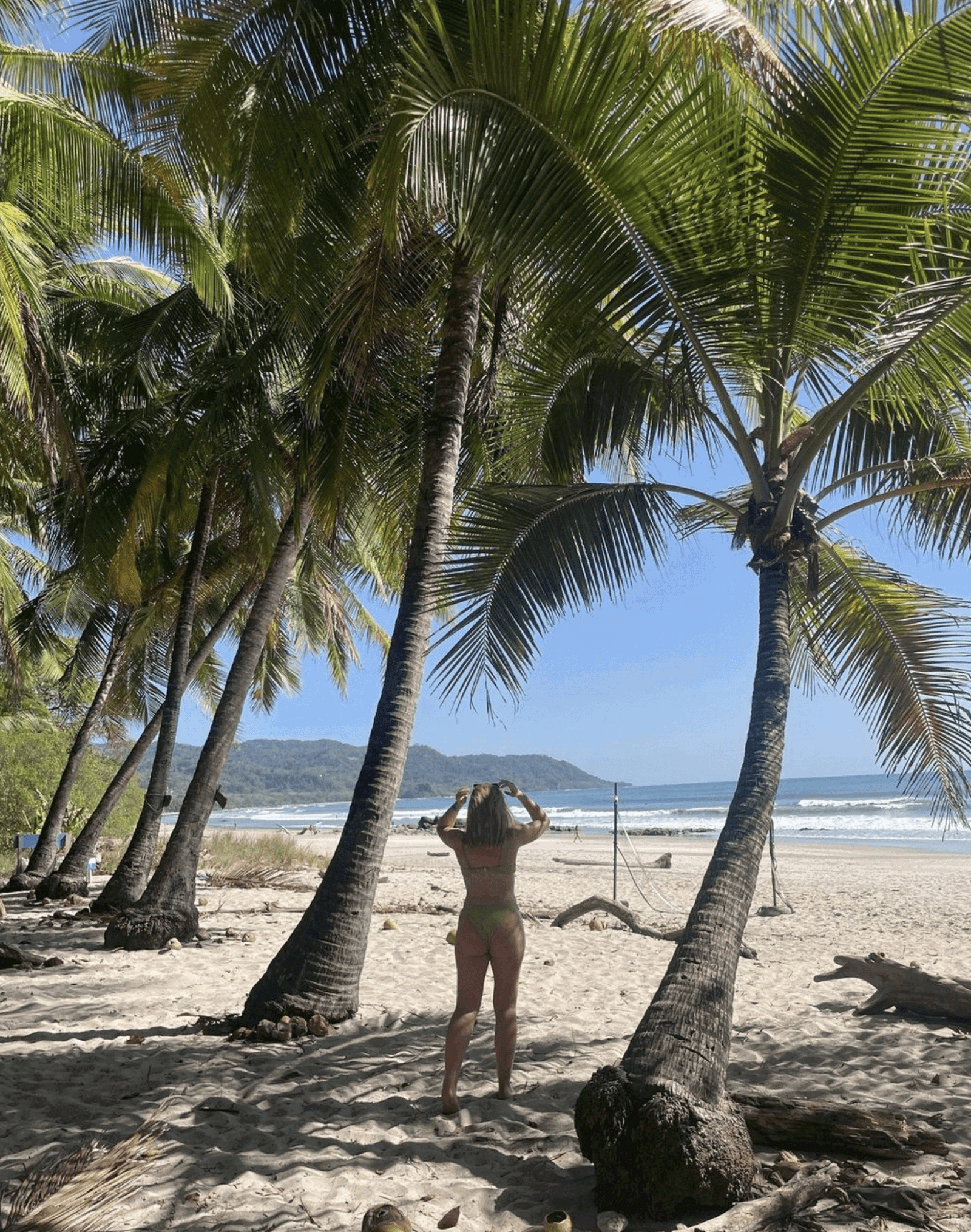 Group traveller on the beach under palm trees in Costa Rica 