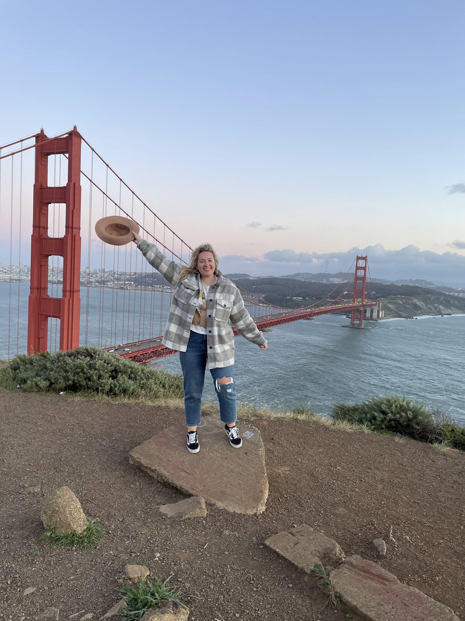 Traveller standing near viewpoint of San Francisco Golden Gate Bridge in America