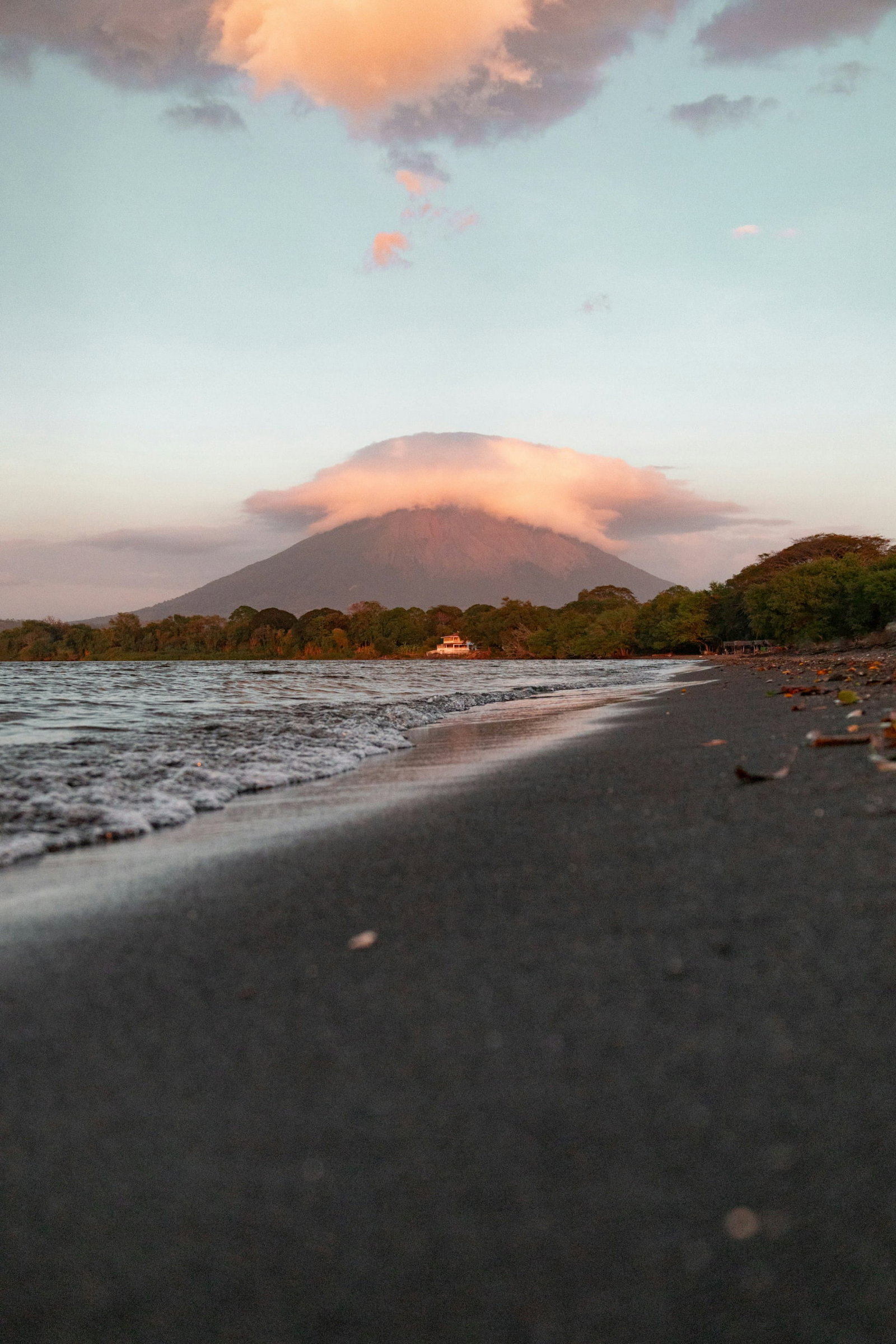 Islas de Ometepe in Nicaragua. Sandy beach and volcano