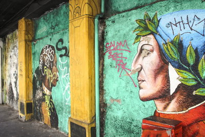 Vibrant street murals on the side of a building