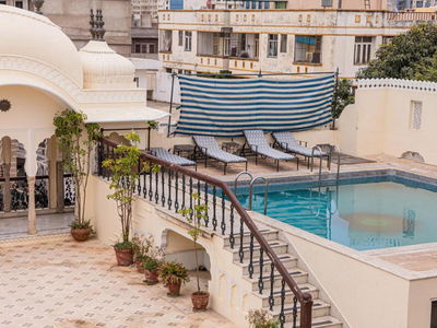 Accommodation pool on group tour in Jaipur India