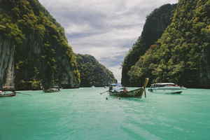 Landscape of a long tail boat in Thailand 