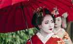 Geisha holding a red parasol