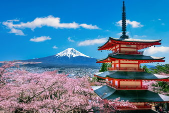 Chureito Pagoda in Japan with Mount Fuji
