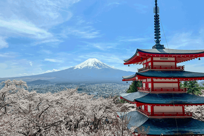 View of Mount Fuji and Temple in Japan