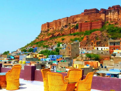 Accommodation roof top on group tour in Jodhpur in India