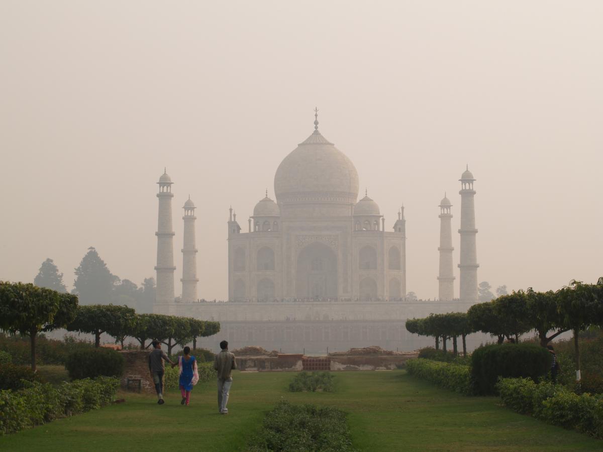 The Taj Mahal and surrounding gardens