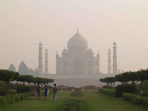 The Taj Mahal and surrounding gardens