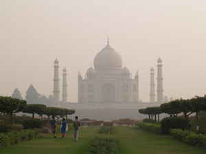The Taj Mahal and surrounding gardens