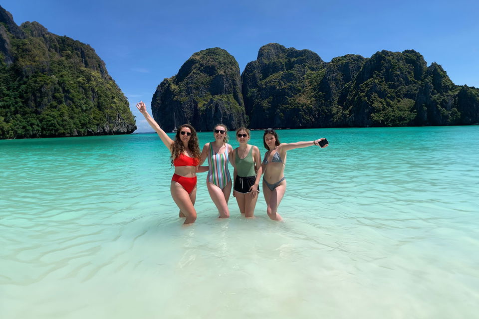 Group travellers at Maya Bay in Koh Phi Phi Thailand
