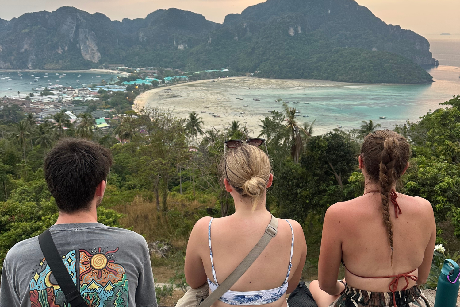 Travellers looking out at Phi Phi Viewpoint in Thailand