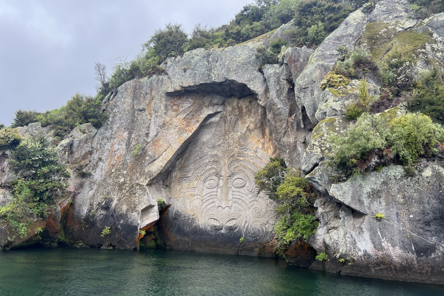 Ngātoroirangi Māori Rock Carving carved in Lake Taupo in New Zealand