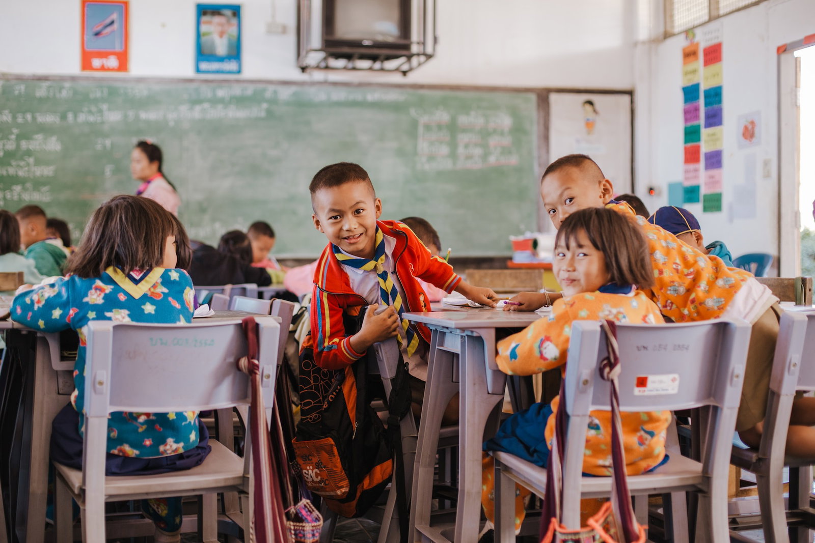 Thai schoolchildren at their desks in a classroom