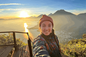 Group traveller at mayan sunrise hike in Guatemala