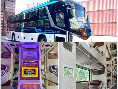 Overnight bus in Thailand on group tour