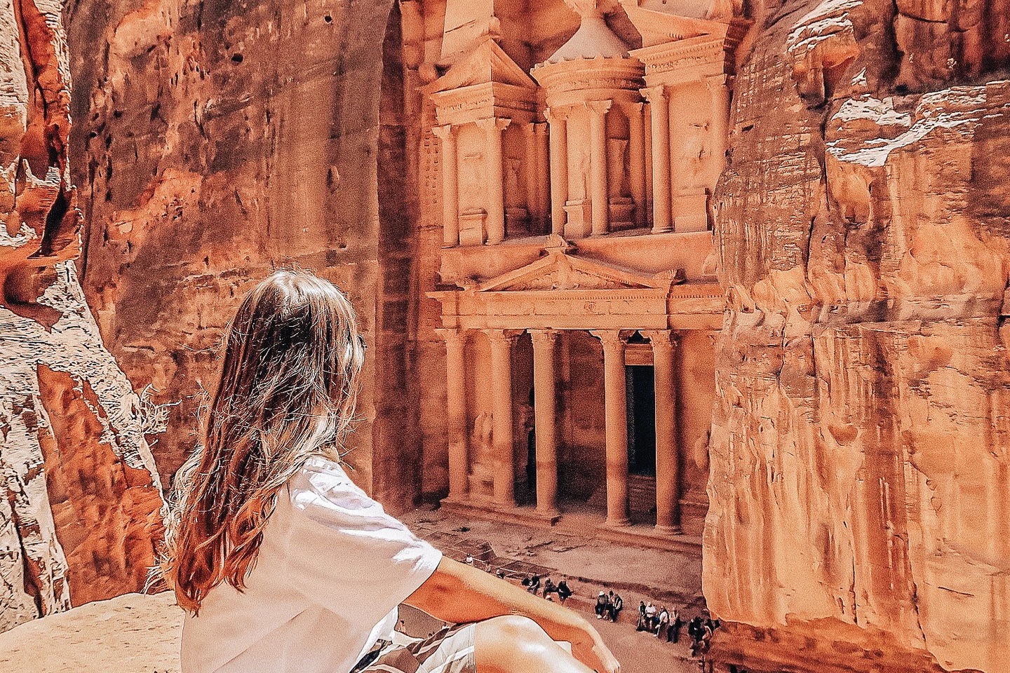 Girl looking at The Treasury in Petra