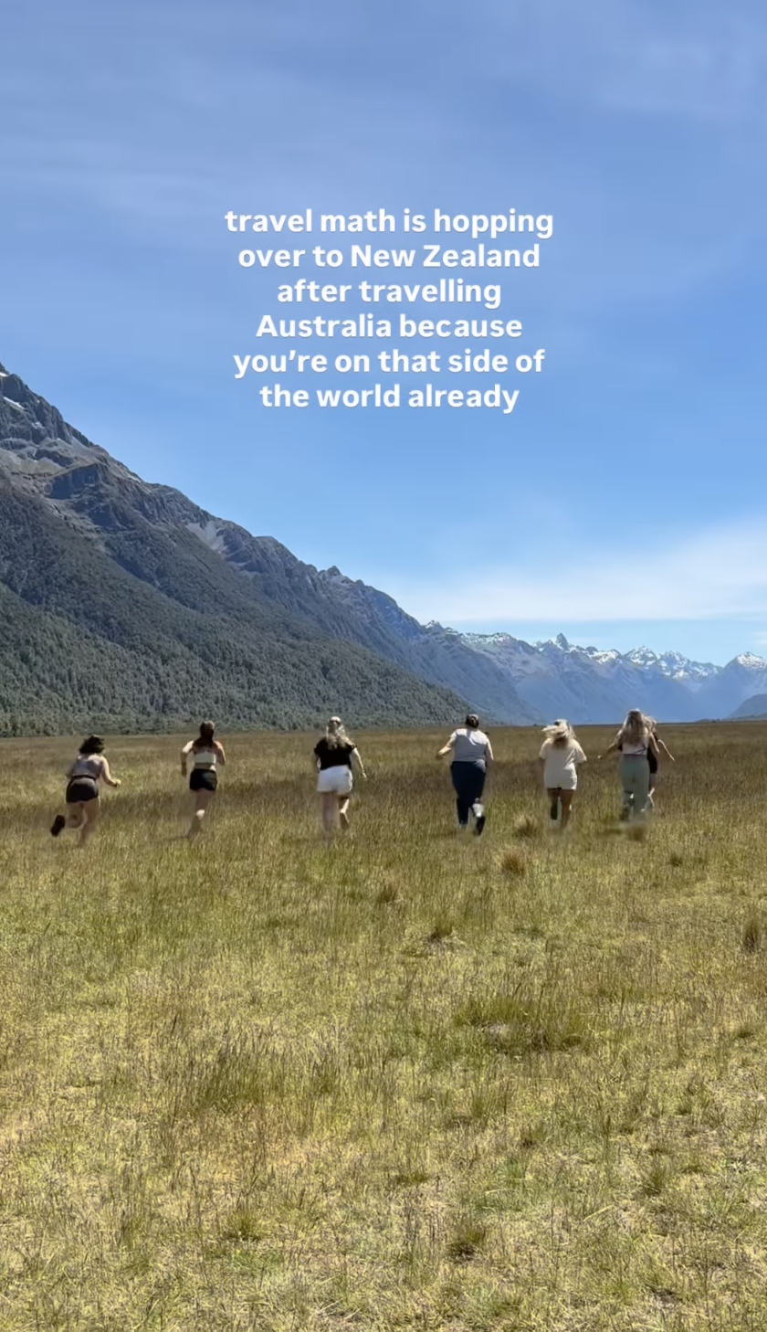 Travellers running in New Zealand