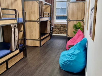 Hostel room in Sydney Australia with bean bags