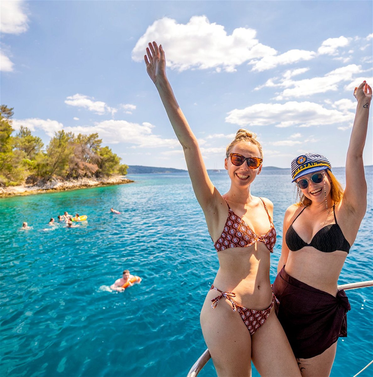 2 girls on a boat in Croatia