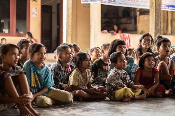 Happy children in school classroom