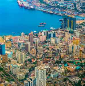 Aerial view of the city of Dar es Salaam, Tanzania