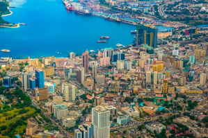 Aerial view of the city of Dar es Salaam, Tanzania