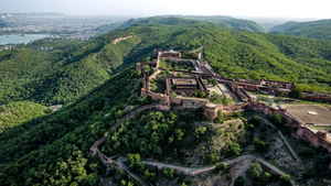 Aerial shot of Amagarh Fort, Jaipur, India 