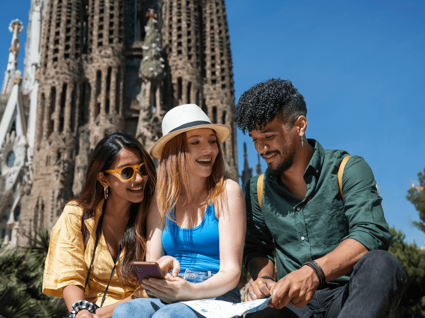 Group travellers in Barcelona Spain on their planned gap year