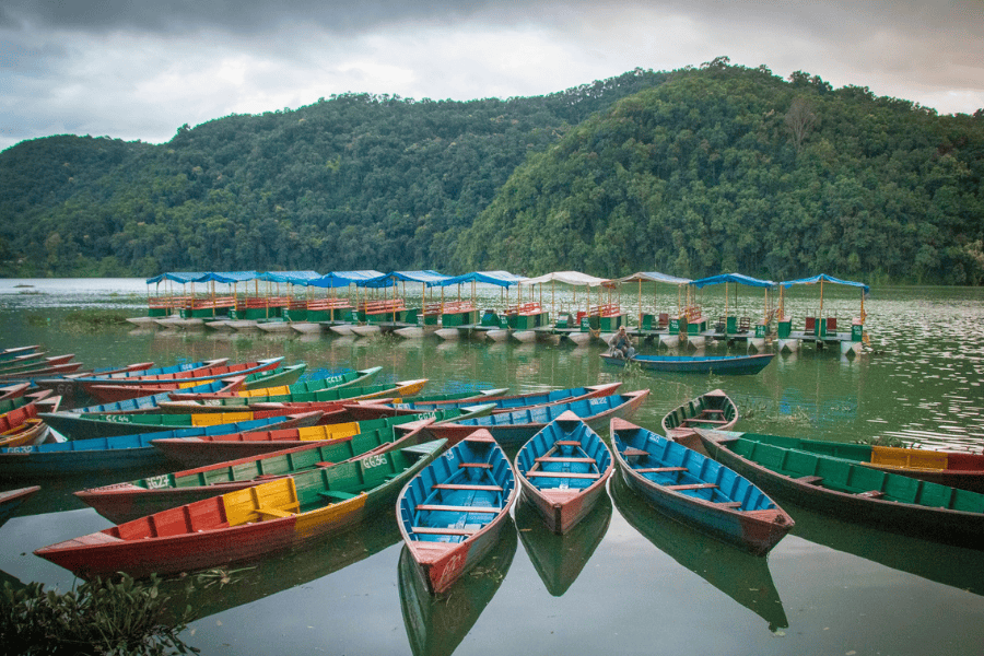 Pokhara Lake Nepal with boats