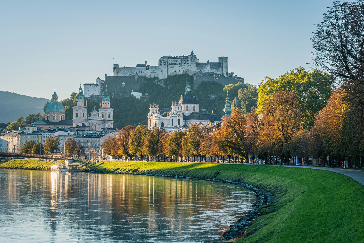 Hohensalzburg Fortress and Salzach River in Salzburg in Austria