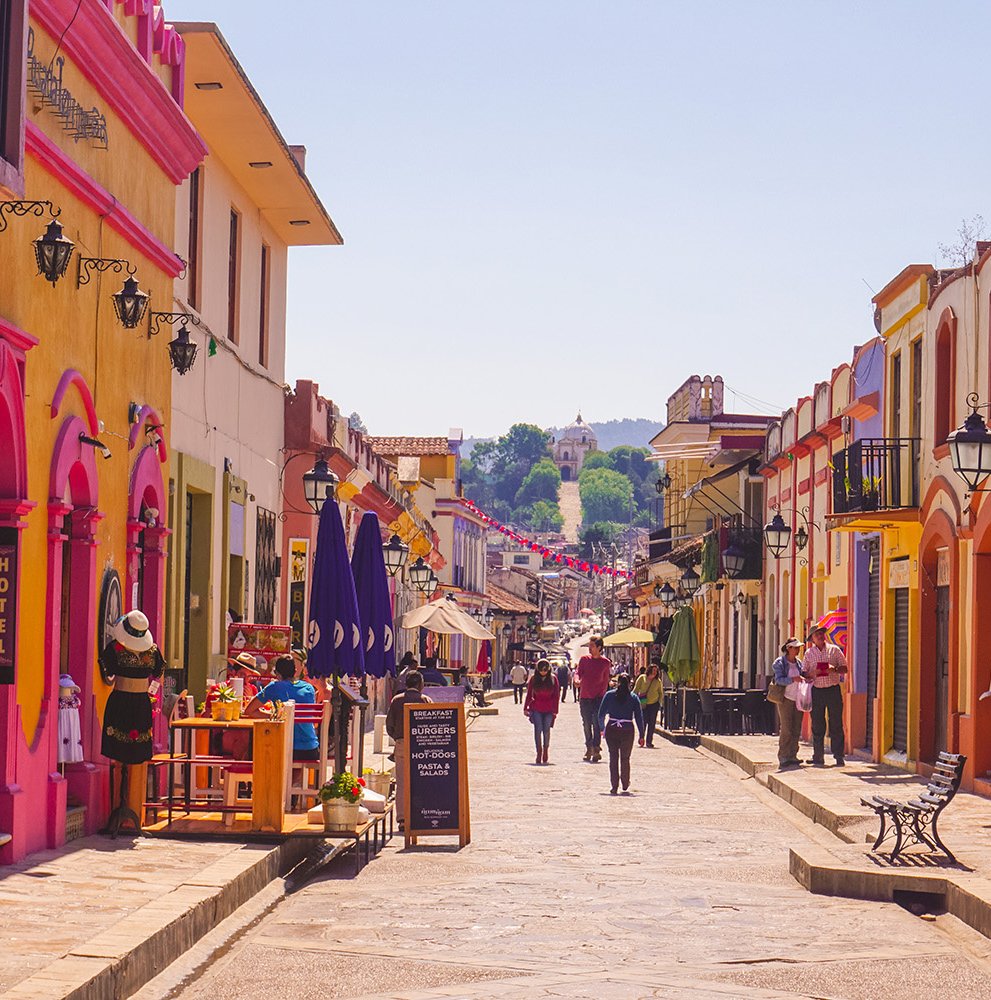 Colourful street in San Cristobal, Mexico