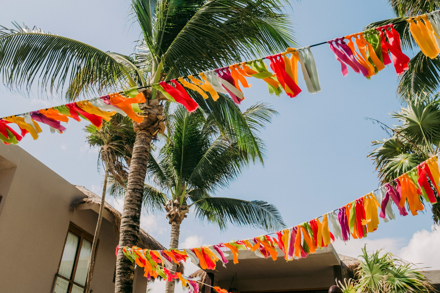 The streets of San Ignacio decorated with streamers for festival celebrations in Belize