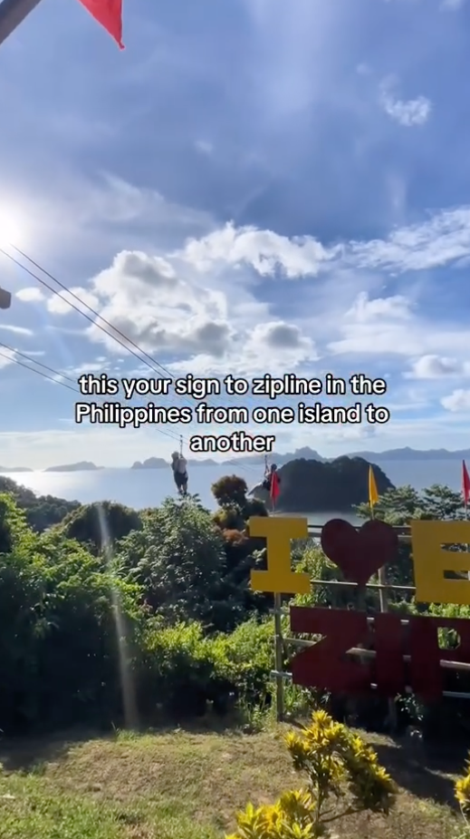 Travellers ziplining at El Nido
