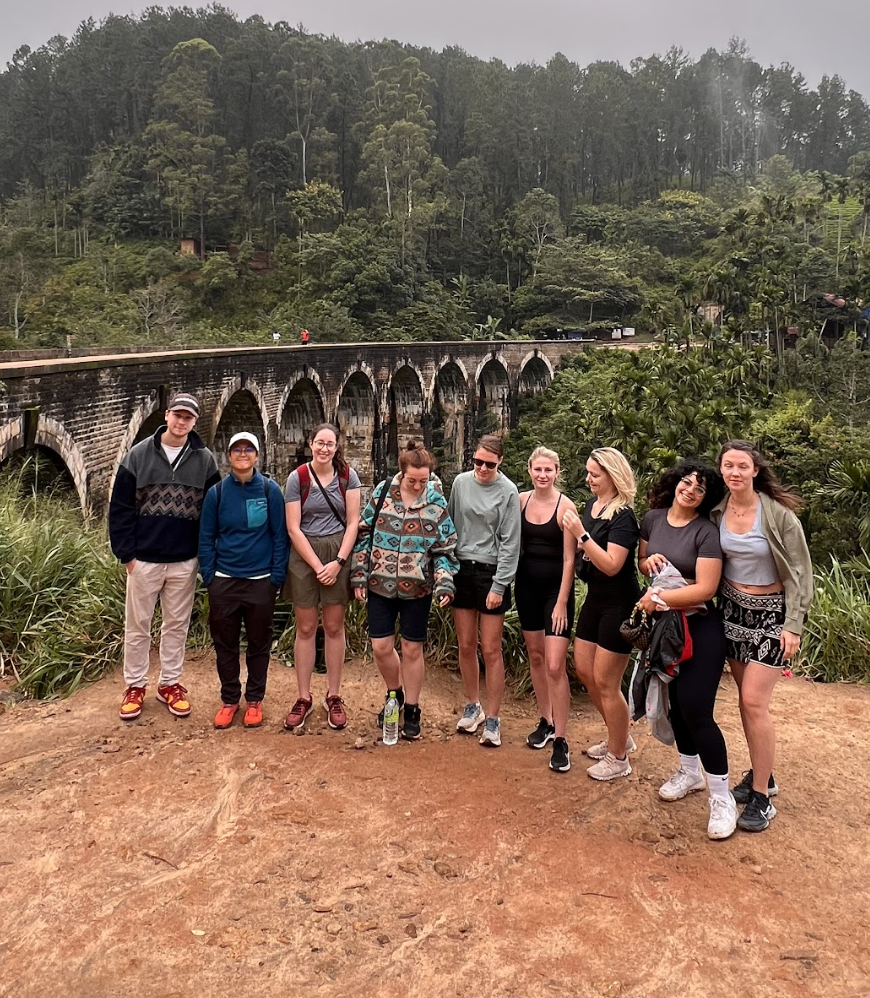Group of travellers at nine arch bridge in Sri Lanka