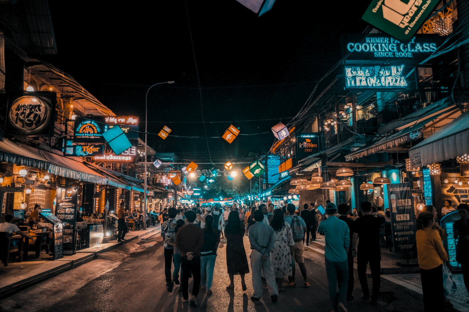 Pub street in Siem Reap in Cambodia