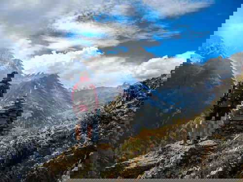 Traveller trekking mountain in Nepal