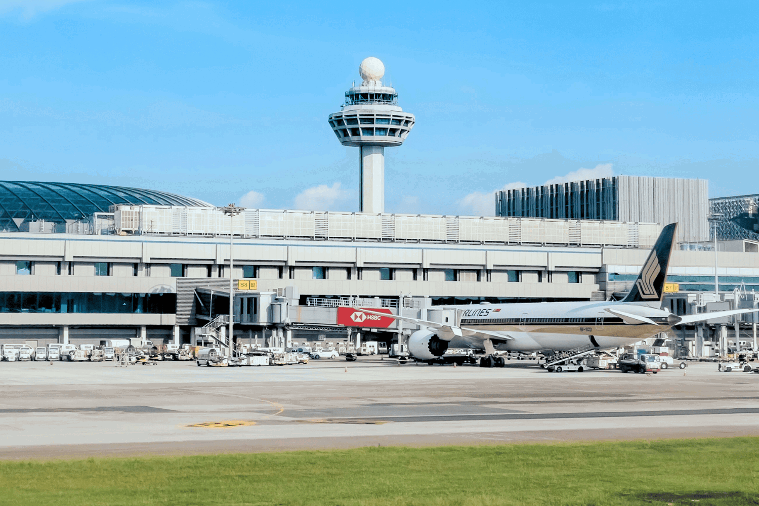 Changi Airport in Singapore with plane at gate